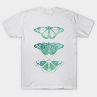 Butterfly Design in Blue and Green Paint Strokes Combo Pattern T-Shirt